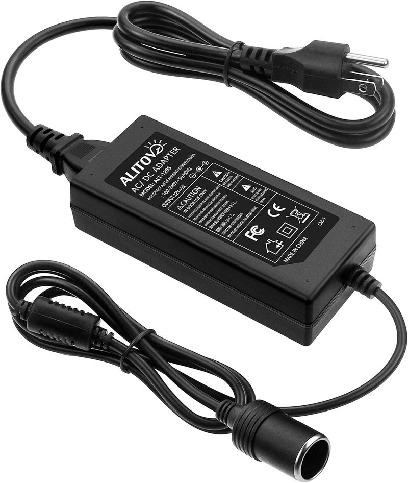 ALITOVE محول AC إلى DC 12V 5A 60W محول من 110V إلى 12V محول ولاعة سجائر إلى قابس حائط محول 120V AC إلى DC للأجهزة الصغيرة مثل مكنسة السيارة، جهاز تدليك، مروحة، شاحن سيارة MP3 وأجهزة أخرى تحت 60W - Image 1